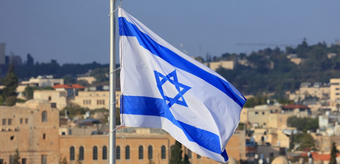 Flag,Of,Israel,In,Jerusalem.,Israeli,National,Colors. “El Gran Israel”